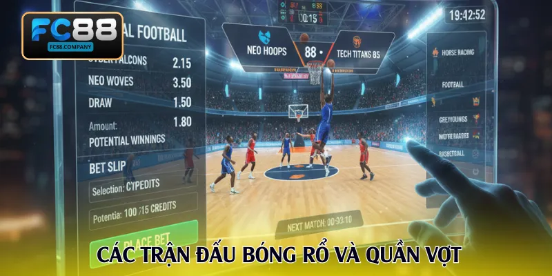 Danh mục sản phẩm thu hút với các trận đấu bóng rổ và quần vợt